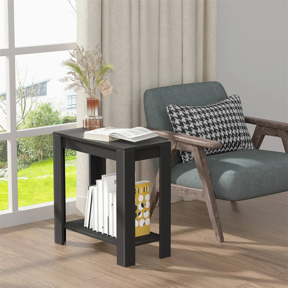 Narrow Side Table with 2-Tier Storage, Modern Sofa End Table Nightstand for Living Room Office