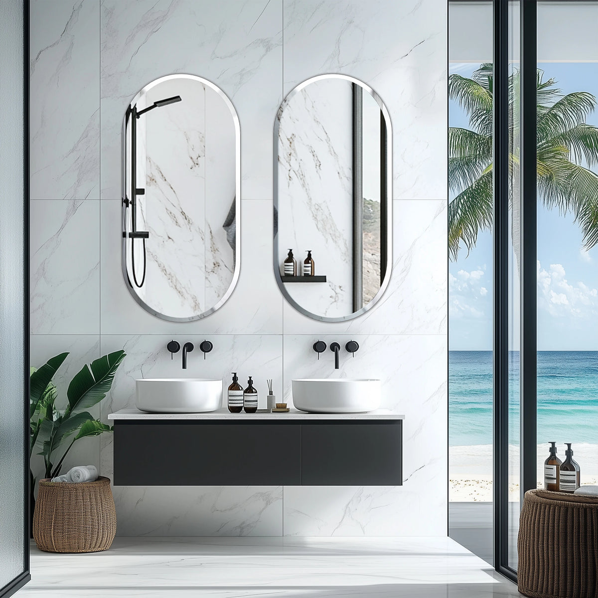 Bathroom Mirrors for Over Sink - Oval Frameless Mirror - Beveled Polished Wall Mirror for Bathroom, Vanity, Bedroom