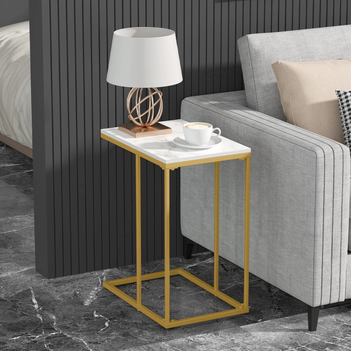 Modern C-Shaped Sofa Side Table End Nightstand Desk for Home Laptop Storage Coffee Table Bedroom Furniture