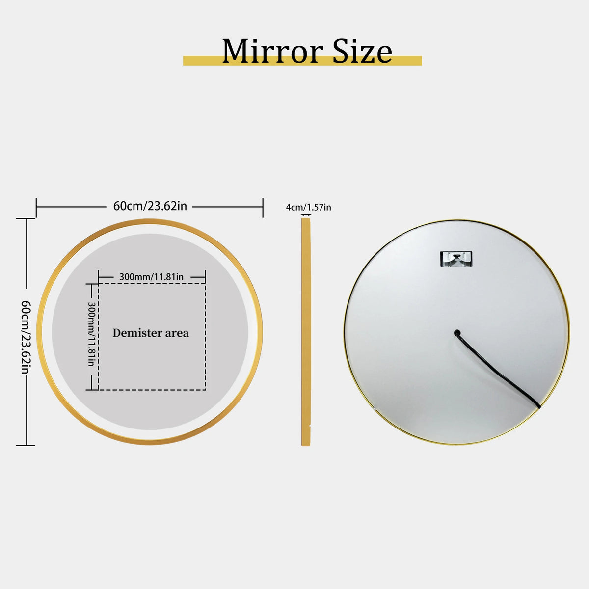 Gold Round Aluminum Frame Bathroom Mirror 24" Lighted Smart Touch Switch 3 Color Dimmable light Anti-Fog Makeup Mirror