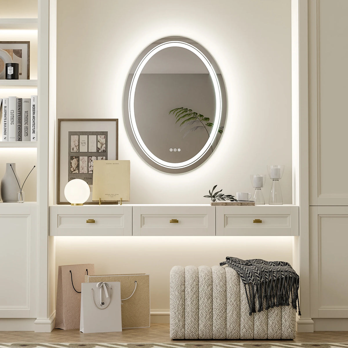 600x800mm LED Oval  Anti-Fog Smart Touch Sensor Memory Function Wall Vanity Mirror Bathroom Backlit Front Lighted with 3 Colors