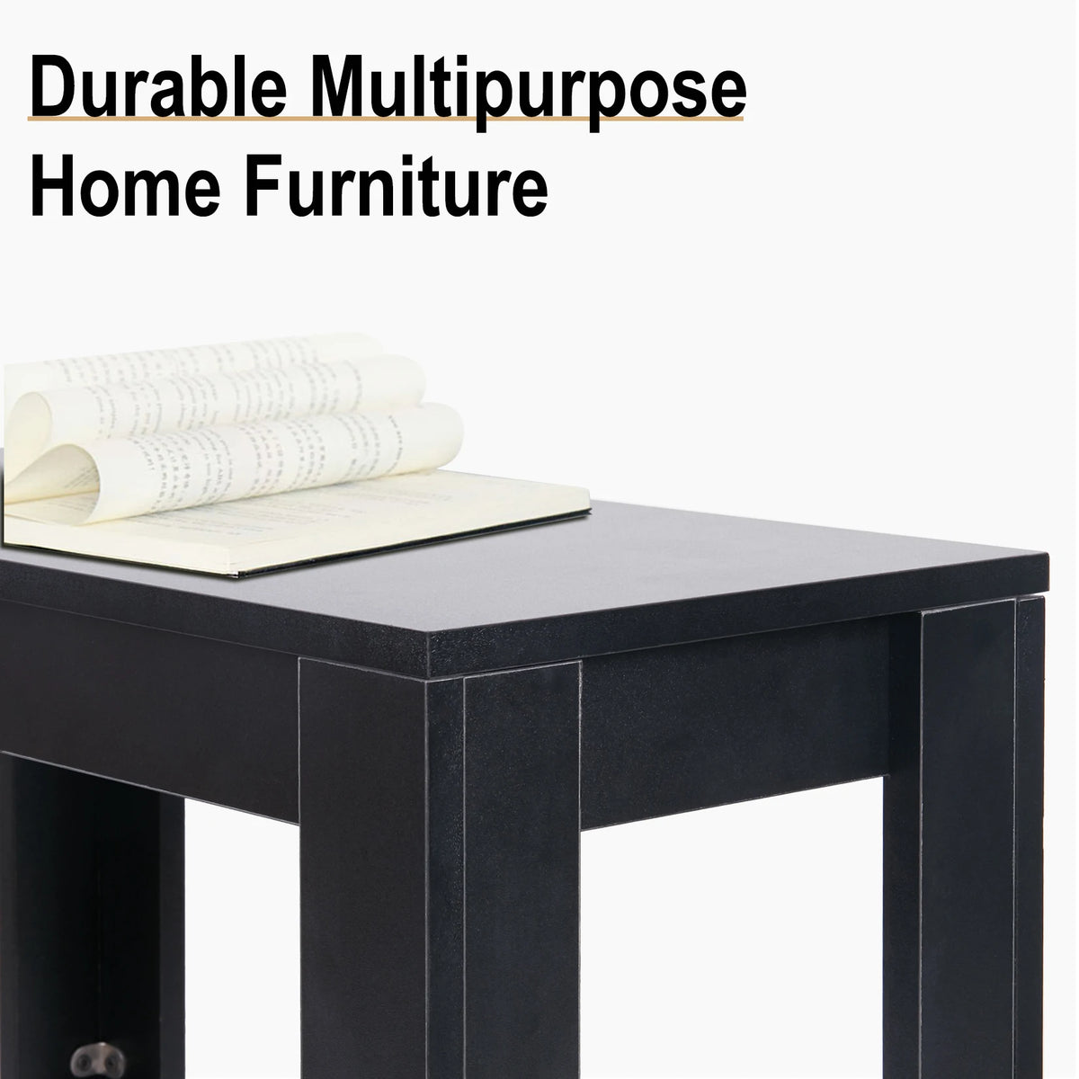 Narrow Side Table with 2-Tier Storage, Modern Sofa End Table Nightstand for Living Room Office