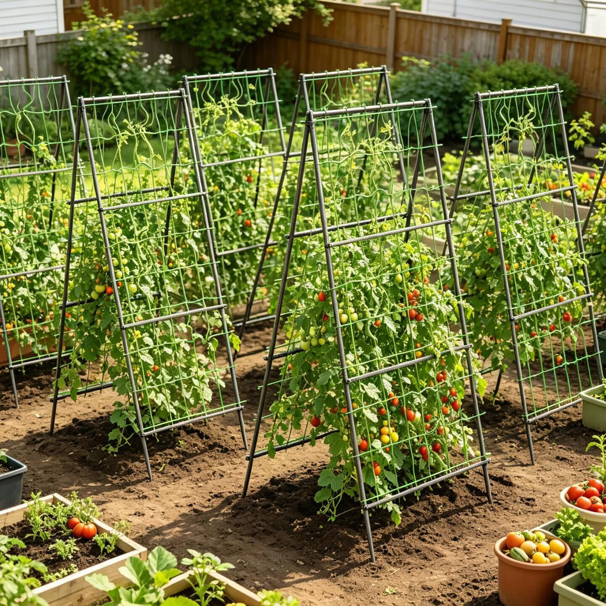 2 Pack A-Frame Garden Trellis for Climbing Plants - 2.1m Outdoor Metal Cucumber Trellis Support Frame for Raised Beds with Nylon Netting, Anti-Rust Powder Coated Vegetable Plant Tower (71x112x210cm)