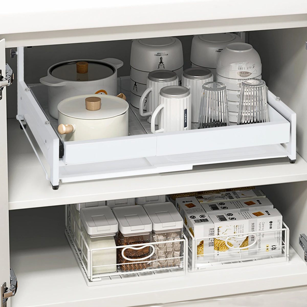 Telescopic Sliding Dish Rack Height-adjustable Kitchen White Adjustable Height Extendable Telescopic Drip Tray 35.7x42x23cm