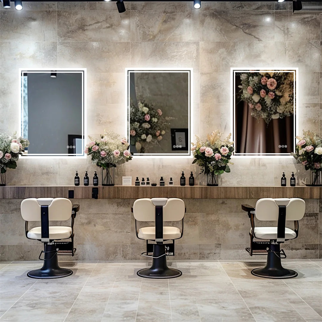 LED Bathroom Mirror, Frameless Backlit Vanity Mirror, Dimmable 3-Color Light, Anti-Fog, Touch Sensor
