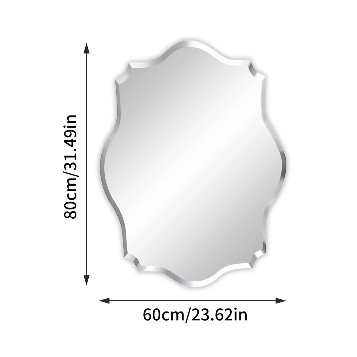 Wall Mirror Scalloped Frameless Beveled Edge Polished for Bathroom, Living Room, Vanity, Bedroom, Slive Mirror