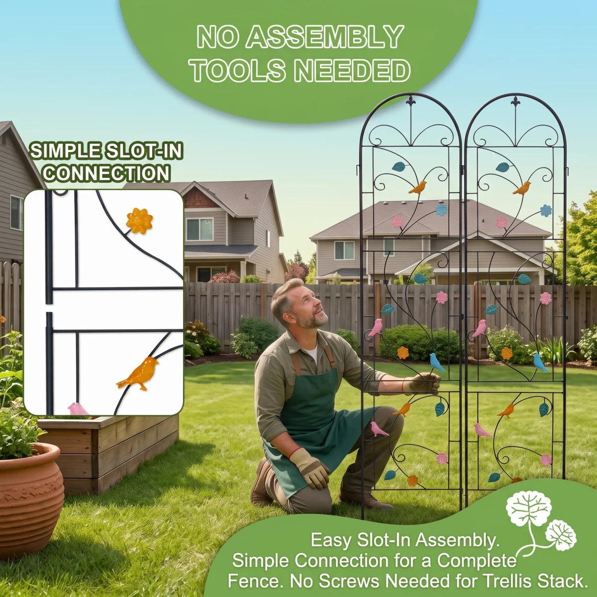 Metal Garden Trellis 2 Pack Tall Metal Garden Trellis Support Trellis Fence Decorated with Vibrant Birds Flowers for Climbing Plants, Landscaping Trellis for Outdoor Patio