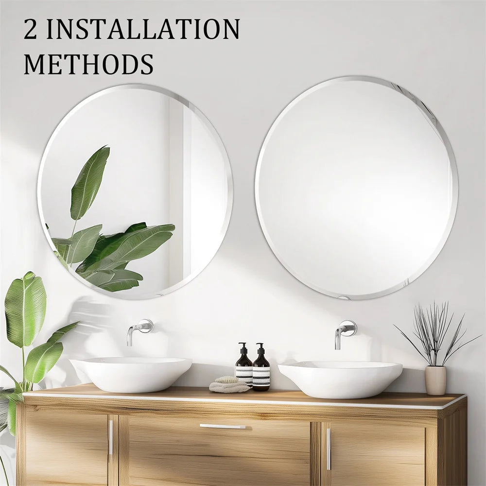 80cm Large Frameless Round Wall Mirror with Beveled Edge Bathroom Vanity Mirror
