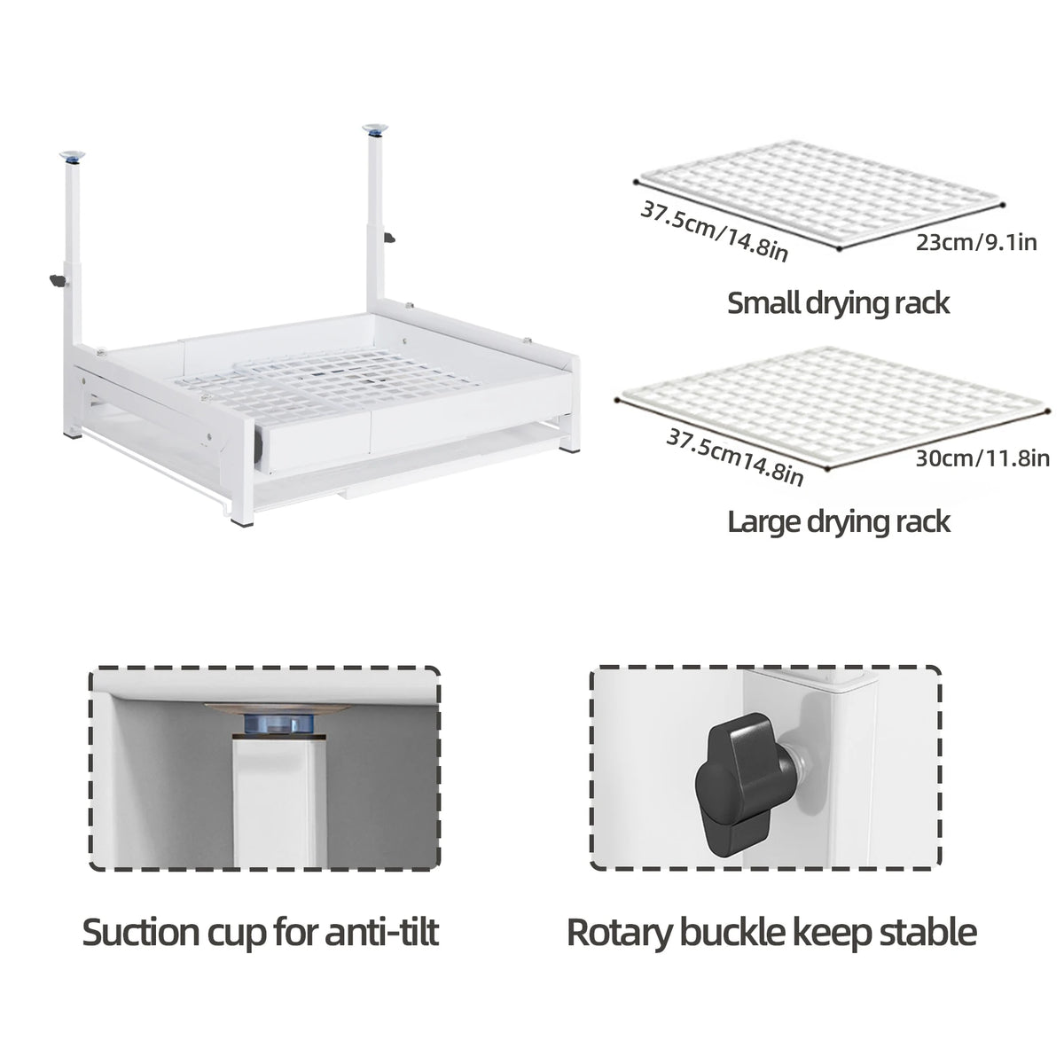Telescopic Sliding Dish Rack Height-adjustable Kitchen White Adjustable Height Extendable Telescopic Drip Tray 35.7x42x23cm