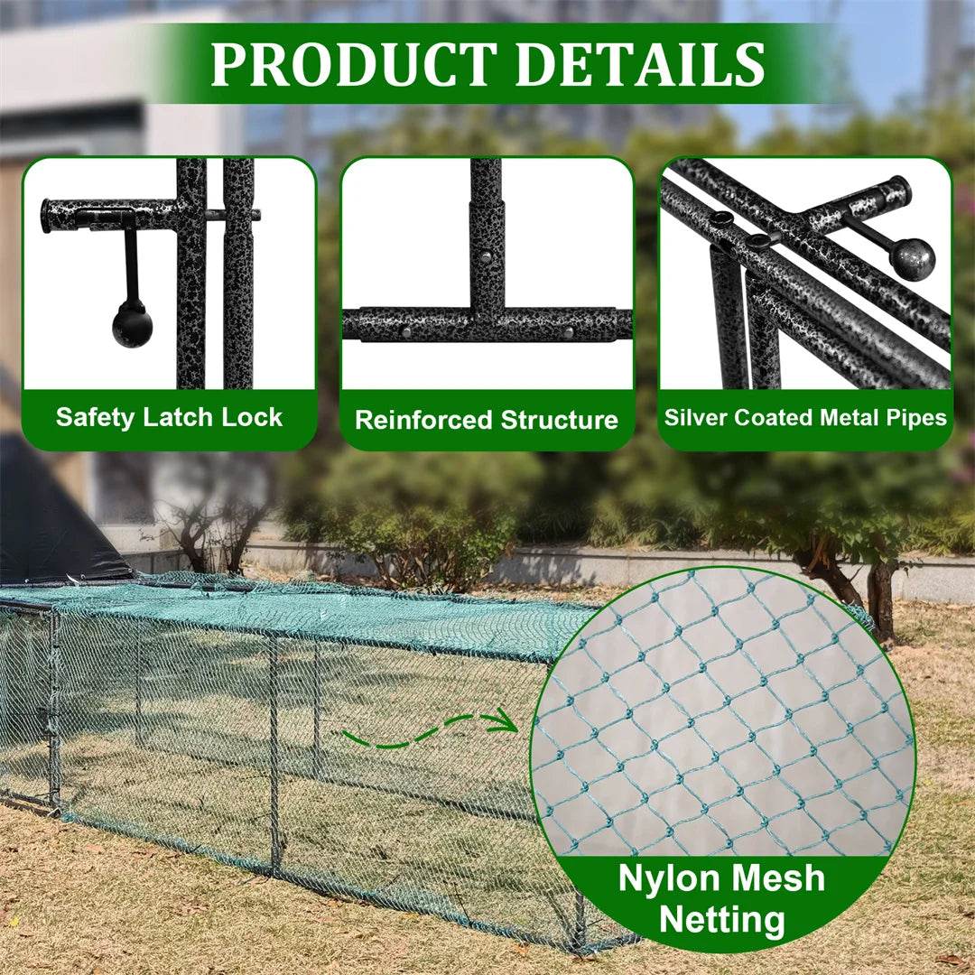 Walk-in Outdoor Chicken Coop Cage, Poultry Run Pen Fence with Nylon Netting & Silver Powder-Coated Metal Tubes, for Ducks Hens