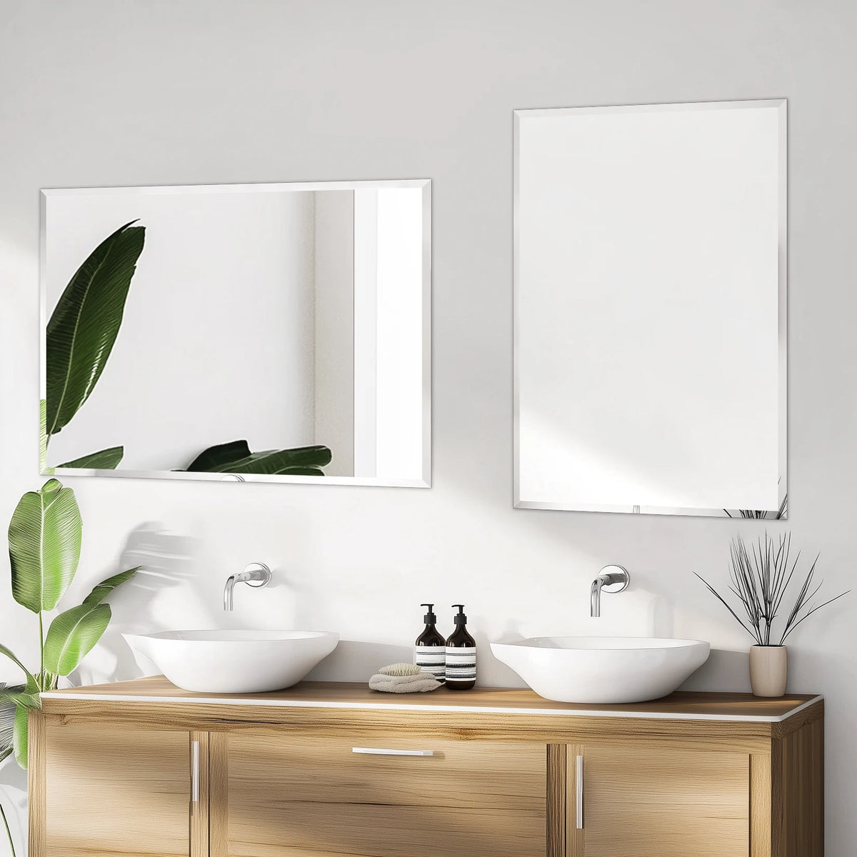 Frameless Bathroom Mirror for Over Sink, Beveled Wall Mirror, Rectangle Vanity Mirror, Modern Style