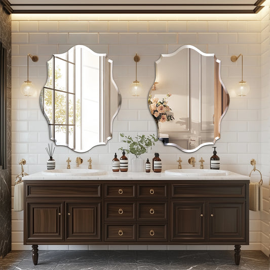 Wall Mirror Scalloped Frameless Beveled Edge Polished for Bathroom, Living Room, Vanity, Bedroom, Slive Mirror