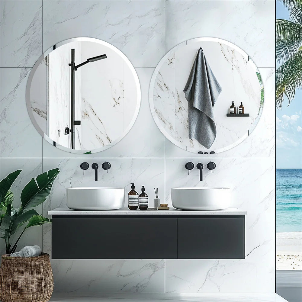 80cm Large Frameless Round Wall Mirror with Beveled Edge Bathroom Vanity Mirror