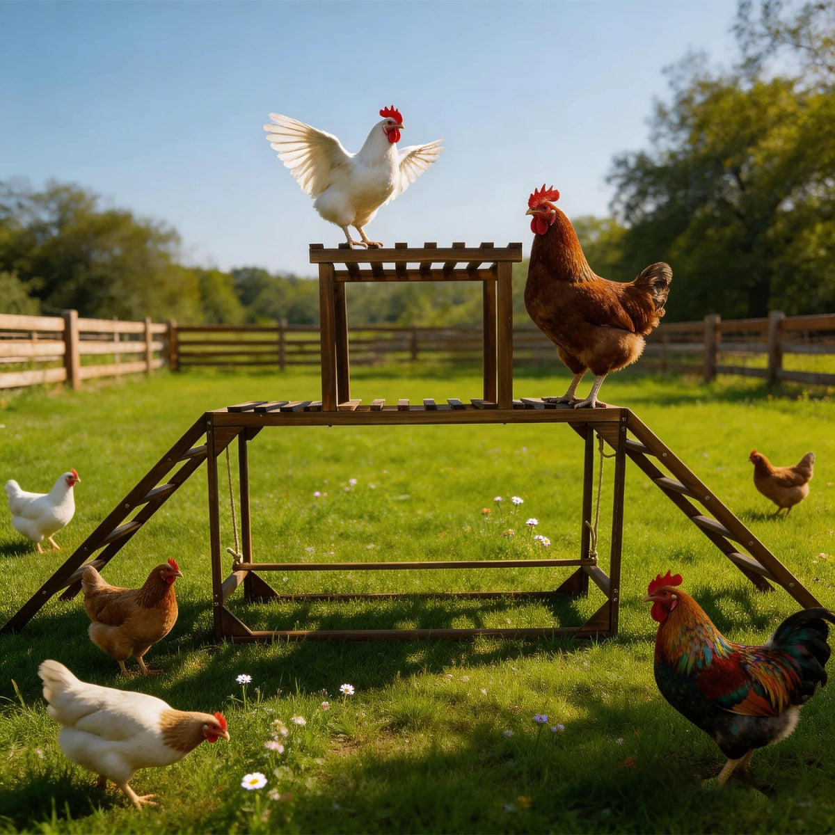 Pine Wood Chicken Perch Swing Chicken Roosting Bars Chicken Climbing Ladder Activity Play Toys for Coop Entertainment