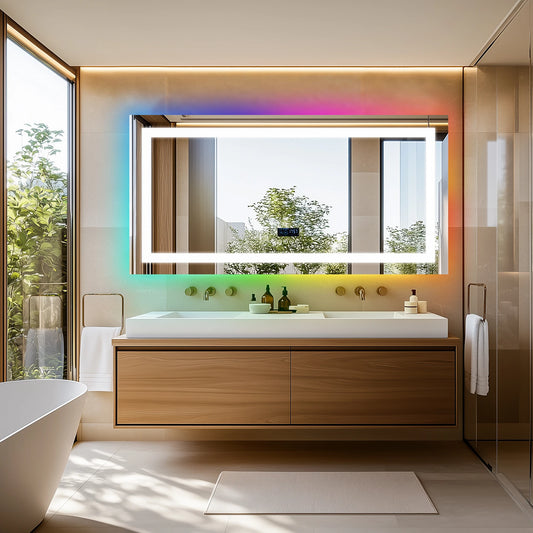 48"X24" LED Bathroom Mirror with Lights Anti-Fog Bathroom Mirror RGB Dimmable, Lighted Bathroom Wall Mirror