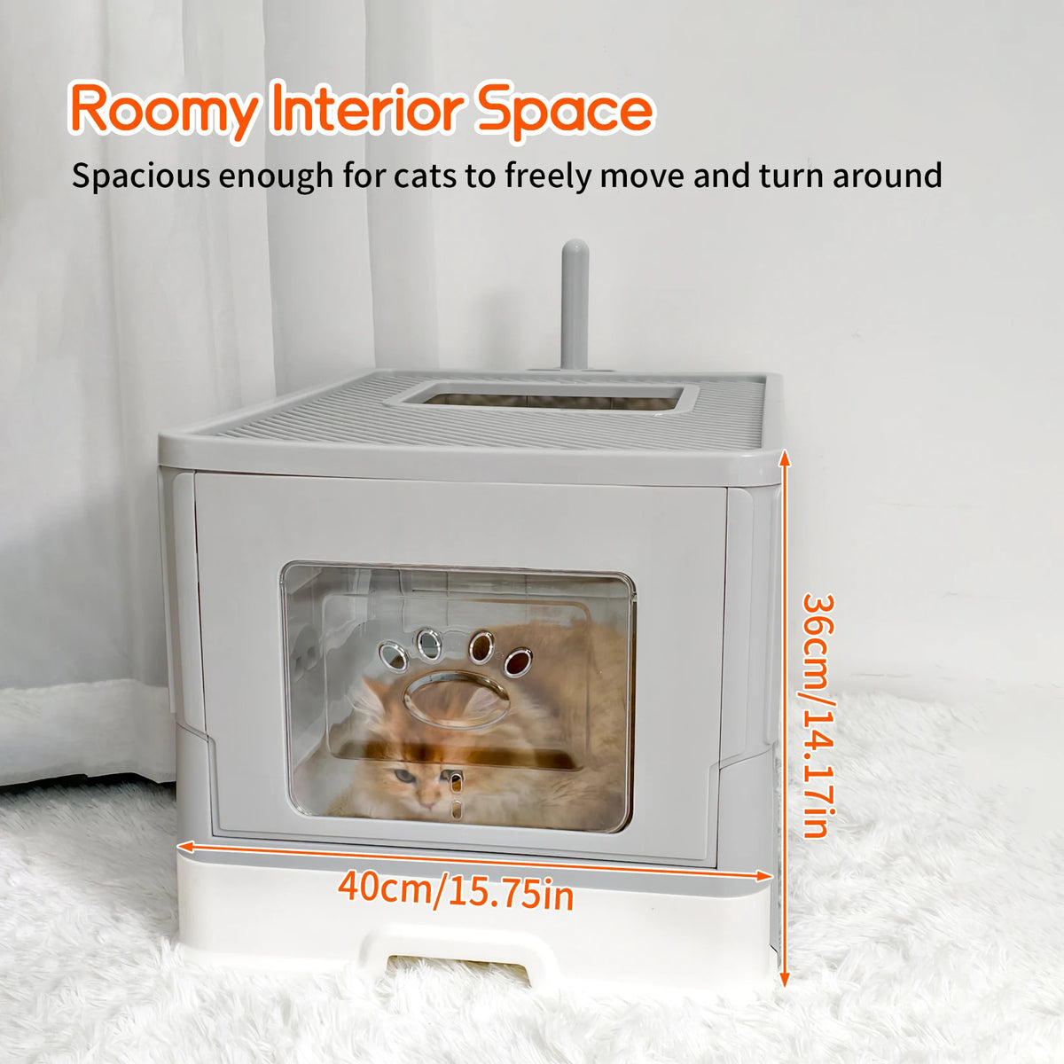 Large Cat Litter Box with Lid, Foldable Litter Box, Drawer Type Enclosed Kitty Litter Box Front Entry Top Exit Kitty Litter Box