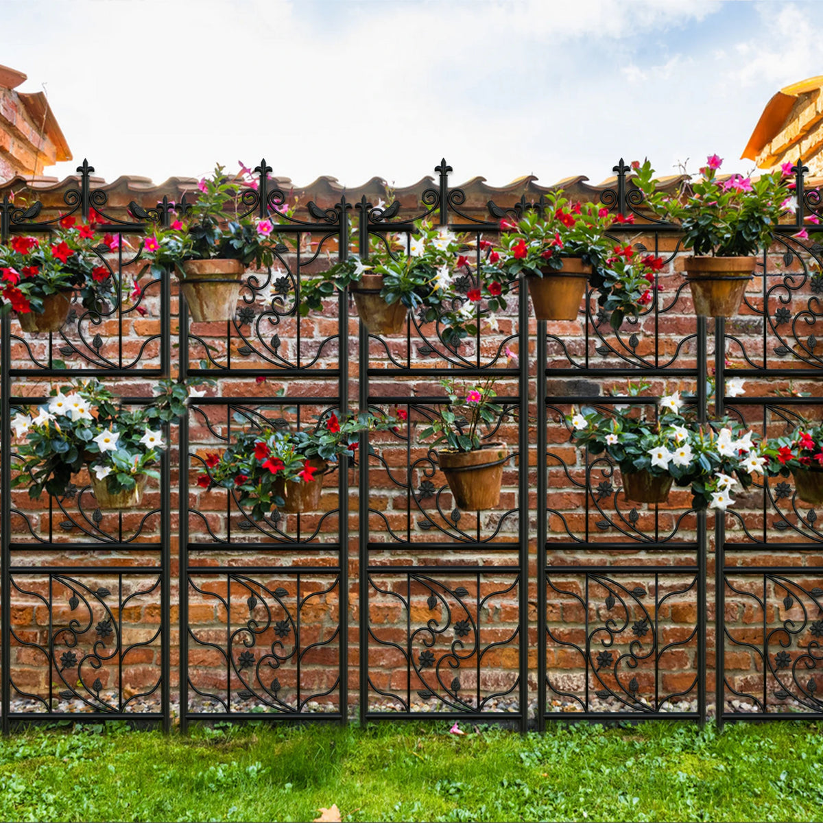 2 Packs/6 Panels 71 inch Garden Trellis Decorative Outdoor Tall Metal Fence Black Lattice Panel Yard Corner Décor for Climbing Plant Flower
