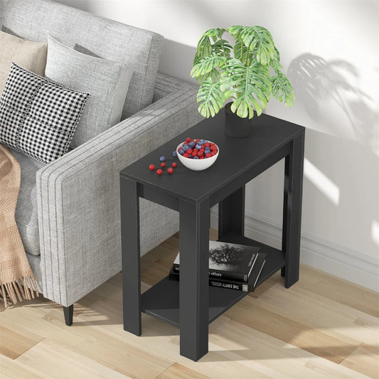 Narrow Side Table with 2-Tier Storage, Modern Sofa End Table Nightstand for Living Room Office