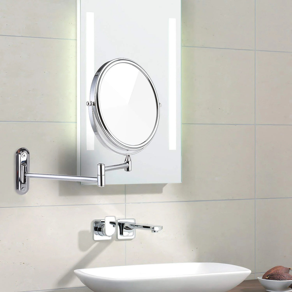 8 Inch Double-Sided Makeup Mirror 10X Magnifying Wall Mounted Swivel Extendable Bathroom Mirror for Shaving