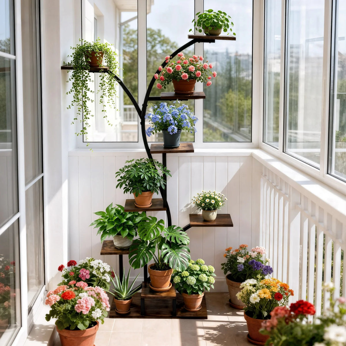 9-tier Tree Shaped Plant Stand with Grow Light Plant Rack Flowers Pot Holder Stand for Garden Patios Balcony