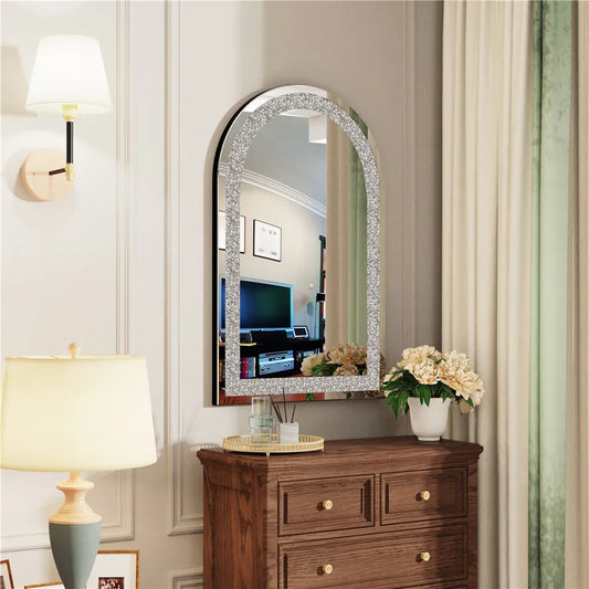 Crystal Crush Diamond Silver Mirror for Wall Decoration Frameless Mirror for Living Room Bedroom Bathroom